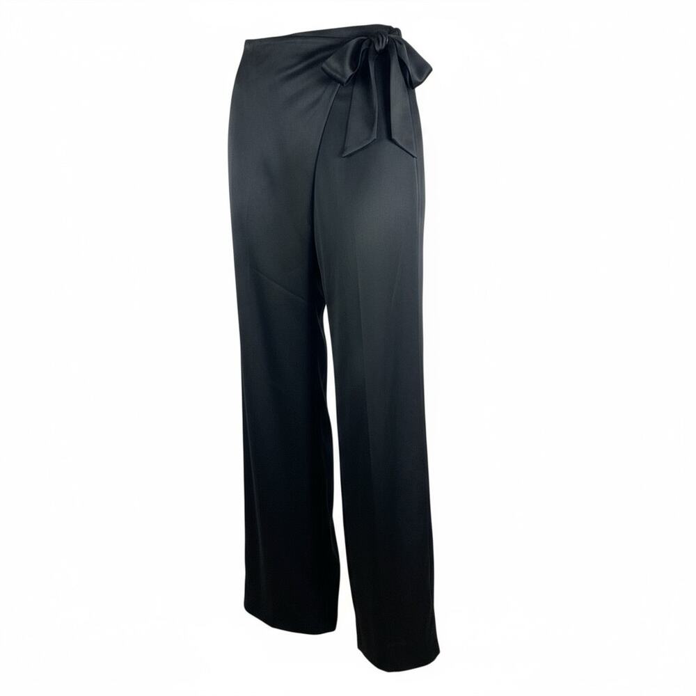 WHBM Womens Wide Leg Tie Waist Dress Pants Size 2P Black High Rise Tapered Ankle